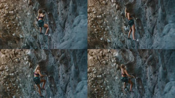 适合女性运动攀登外国女人攀岩极限运动挑战