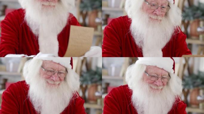 圣诞老人微笑着读信