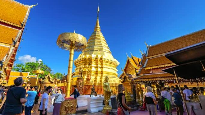 Doi Suthep寺的wat Phra的延时游客