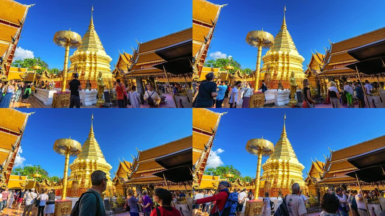 Doi Suthep寺的wat Phra的延时游客
