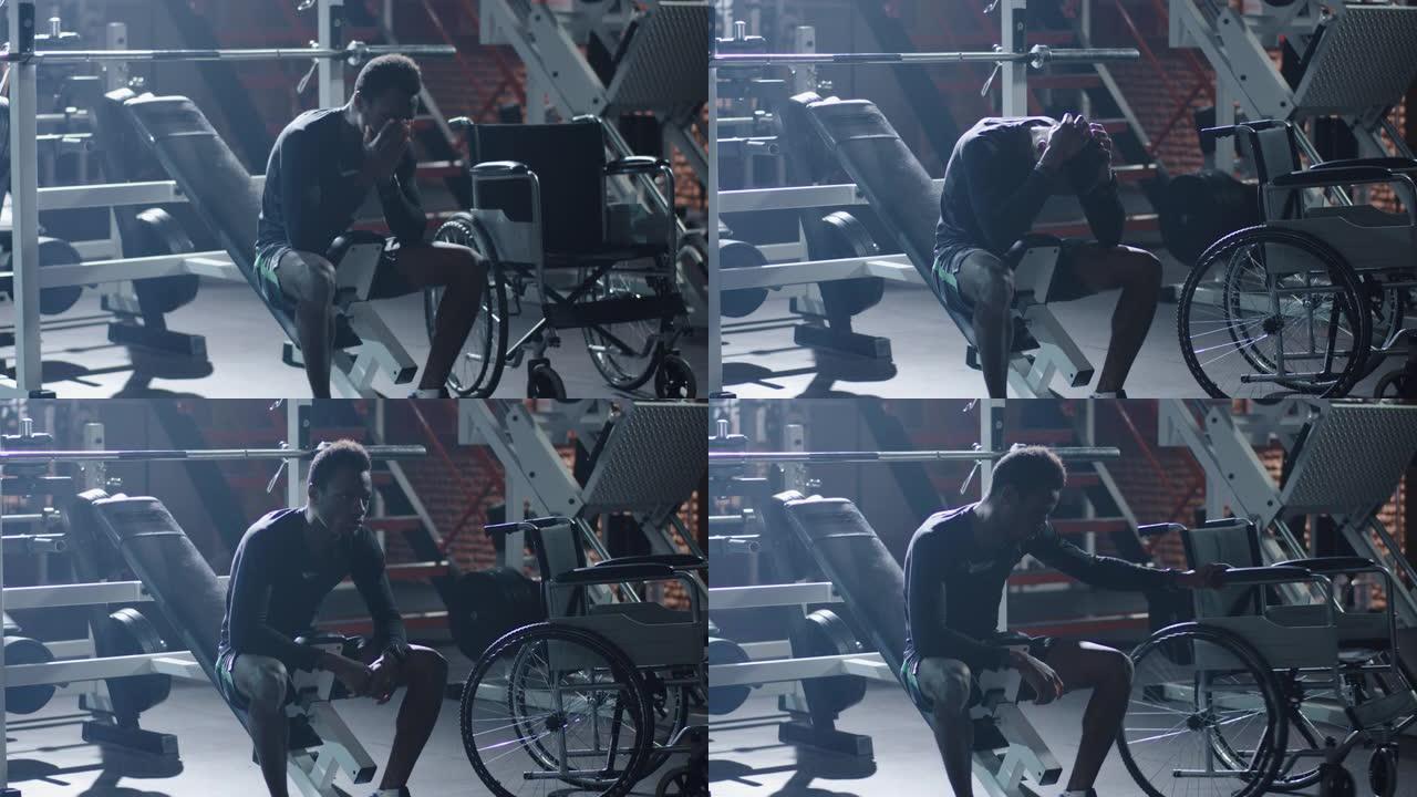 残疾人愤怒地推开轮椅