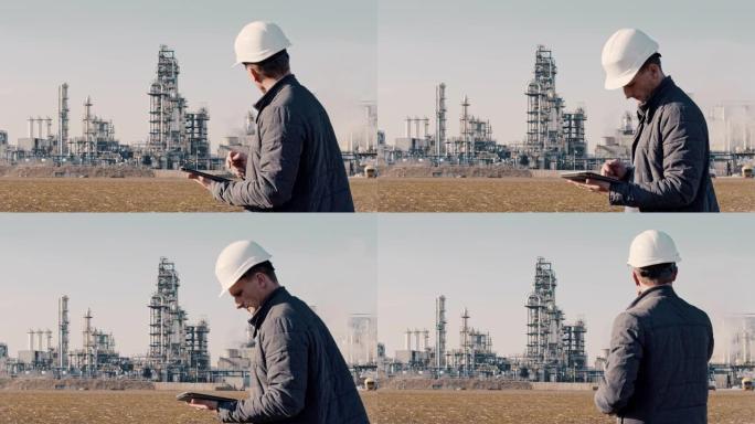 在平板电脑上工作的工厂的MS工人