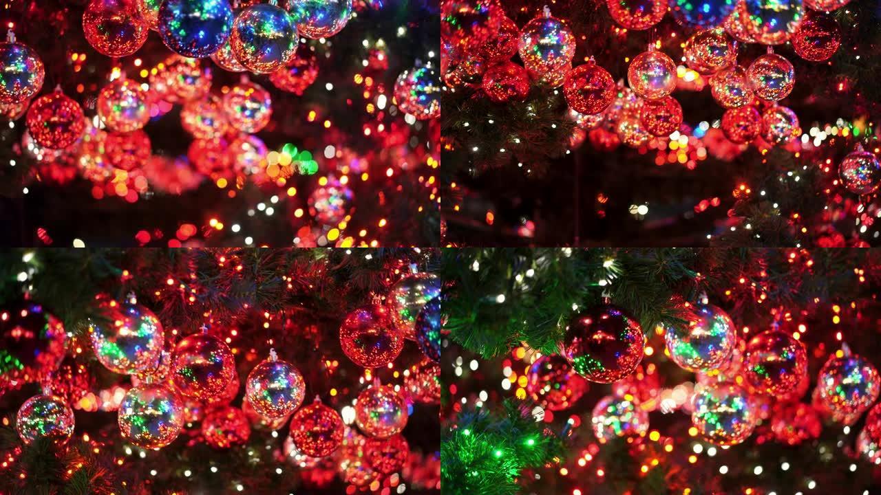 明亮的圣诞树上的装饰品