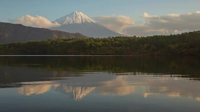 在日本山梨市佐子湖日落时，藤山的多莉离开了4k的时间流逝。