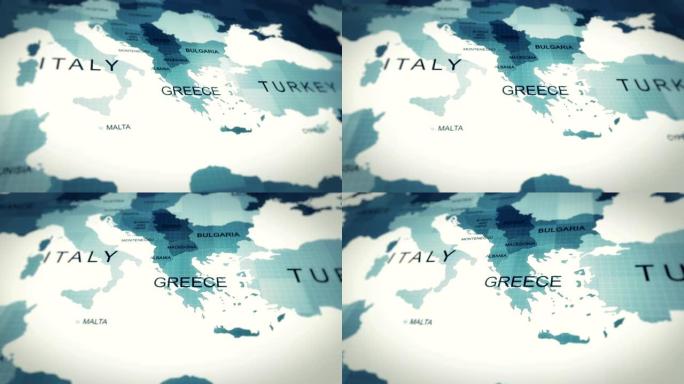 4k地图动画，世界地图，希腊