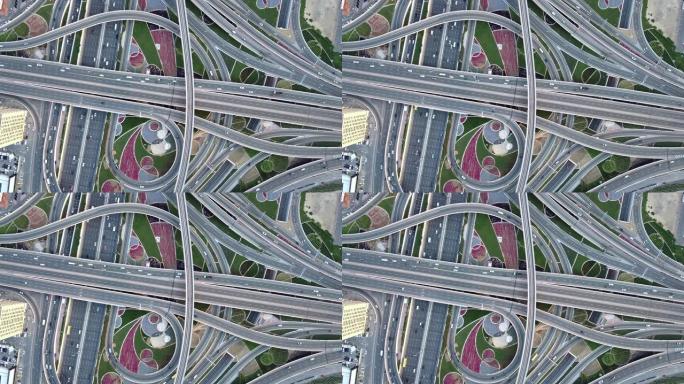 道路交叉路口和运输系统的无人机视点/迪拜，阿联酋