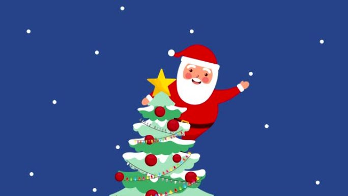 圣诞老人和松树的圣诞快乐贺卡