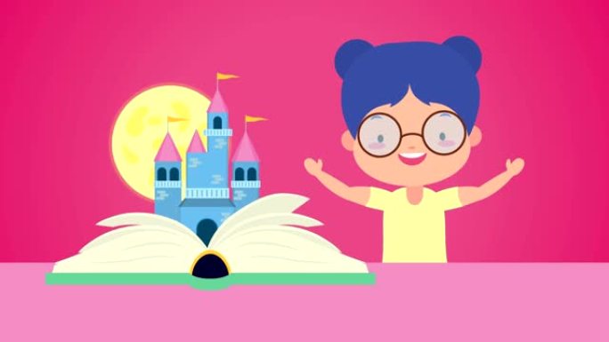 与小女孩和童话城堡一起庆祝世界图书日