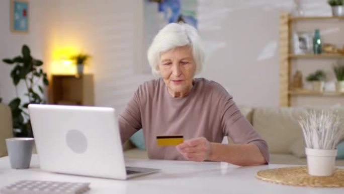 退休妇女在计算机上在线购物