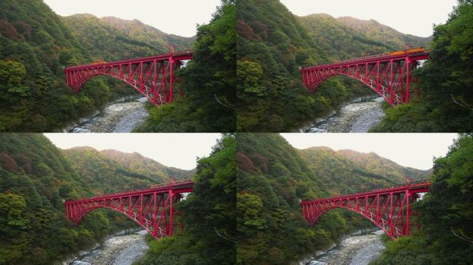 日本富山秋季黑部峡谷铁路。