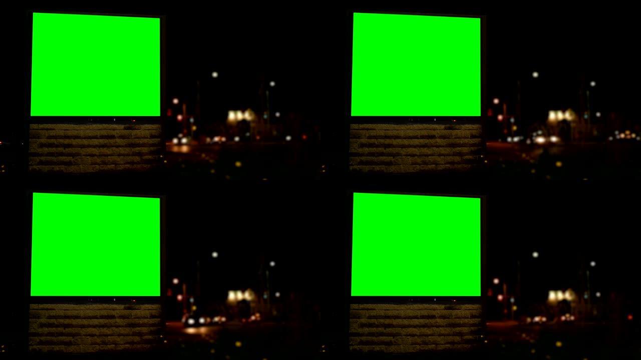 空广告牌色度键绿屏夜4k