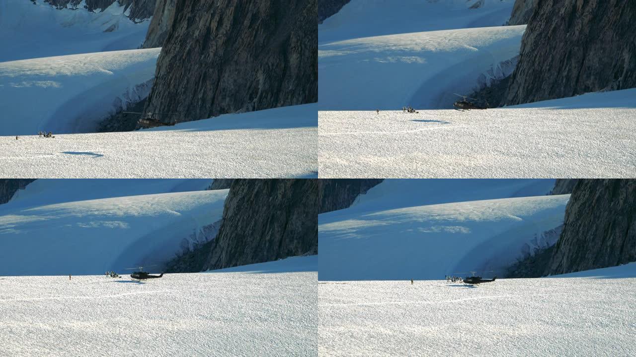 直升机降落在雪地上