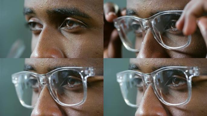 男人戴上透明眼镜科技创新