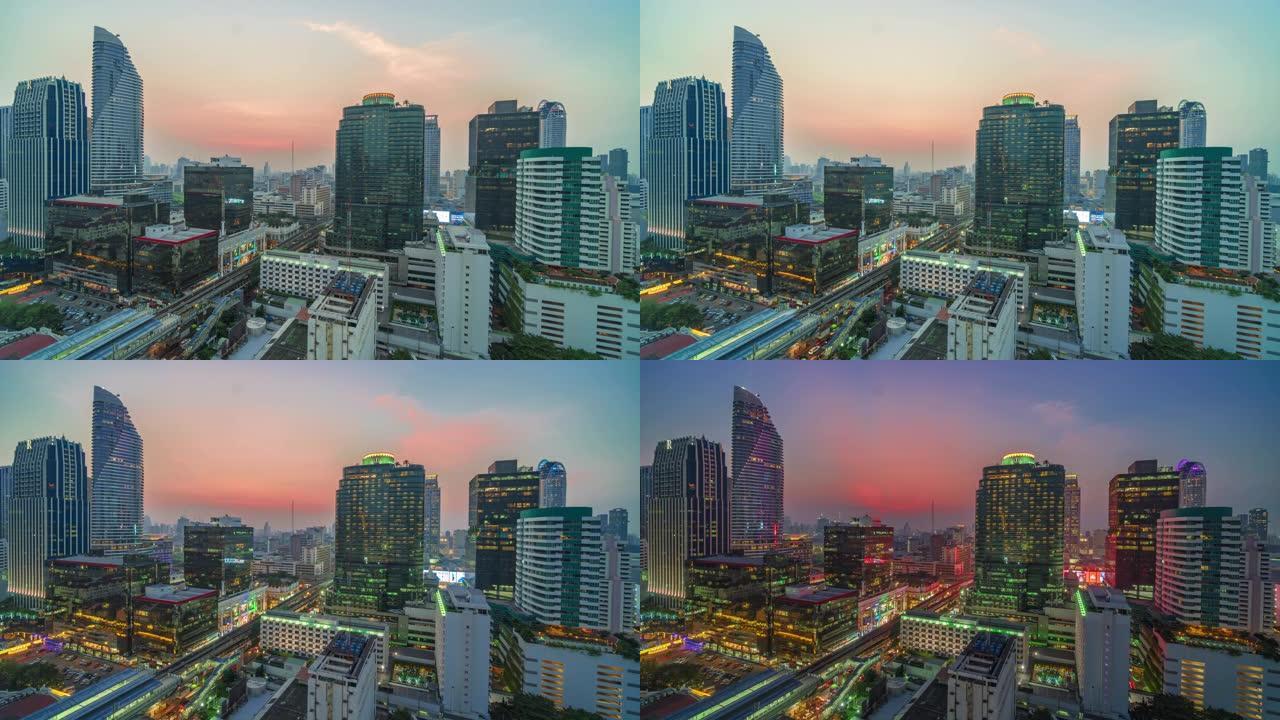 曼谷城市景观的时间流逝与惊人的灯光表演