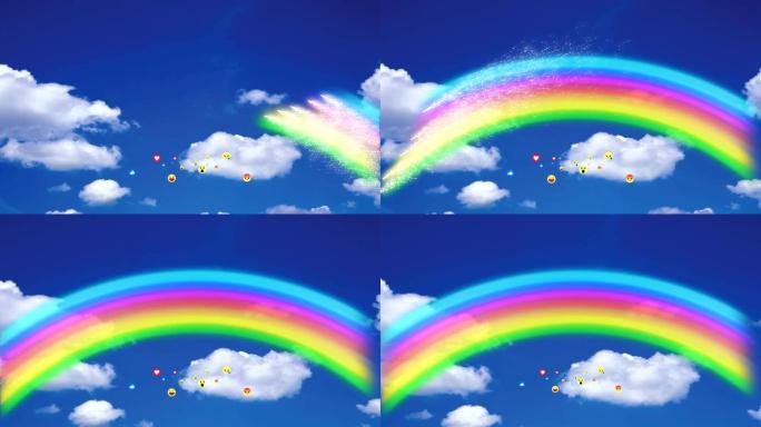 带有彩虹的表情符号在天空中飞舞