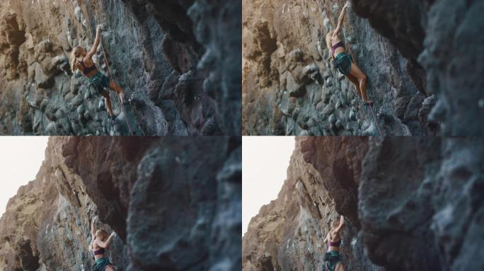 适合女性攀岩极限运动美女绳子勇闯天涯