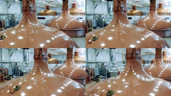 啤酒生产工厂中的青铜酿造罐