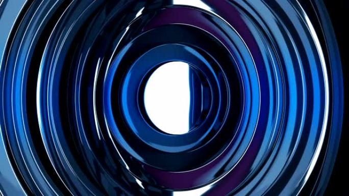 抽象反光金属圈挥舞着无缝背景。美丽的环形3d动画钢圈车削图案。技术概念。