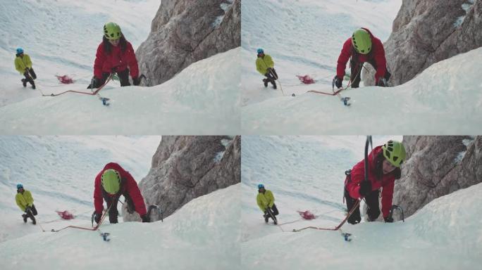 在瀑布上爬冰兴趣爱好极限挑战艰难攀登
