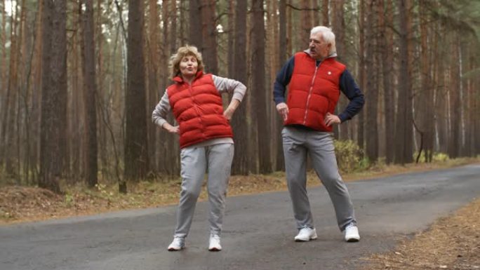 在树林中进行体育锻炼的高级夫妇
