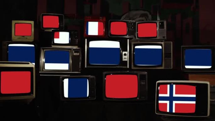 复古电视和挪威国旗。