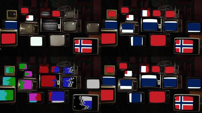 复古电视和挪威国旗。