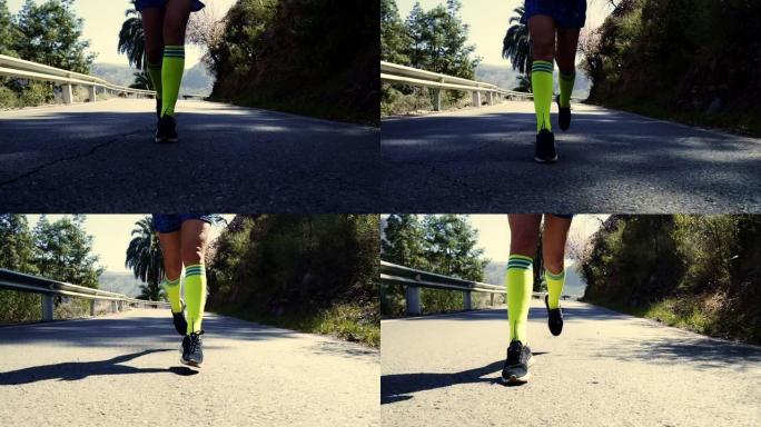 山跑。特写彩色袜子