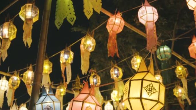 易鹏，传统灯具在Loi kathong节。