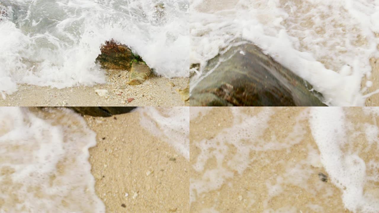 MS Ocean海浪在斯里兰卡的岩石和沙滩上坠毁