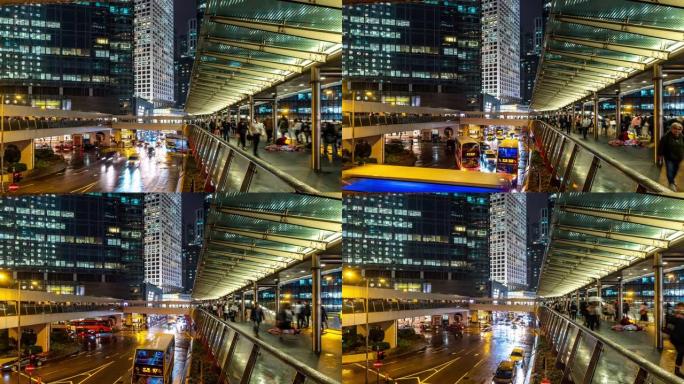 延时: 日落时间香港中环市区拥挤和交通背景