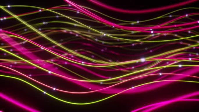 抽象纤维线。抽象发光光纤线。明亮的光束，用于高速互联网连接的快速数据传输。无缝循环3d渲染