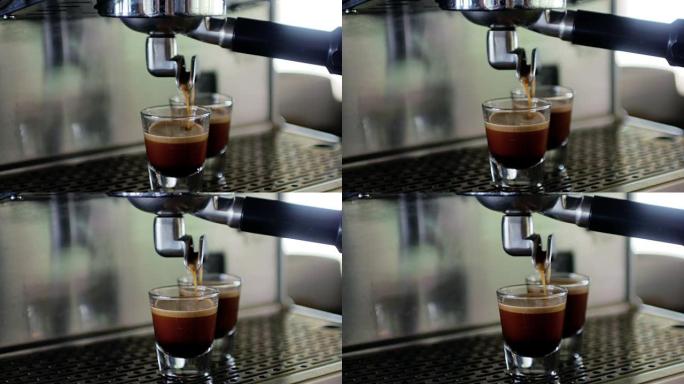 咖啡浓缩咖啡机上的热咖啡