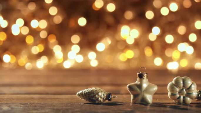 金色圣诞节时间-装饰灯Bokeh散焦黄金