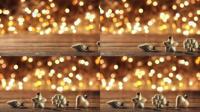金色圣诞节时间-装饰灯Bokeh散焦黄金