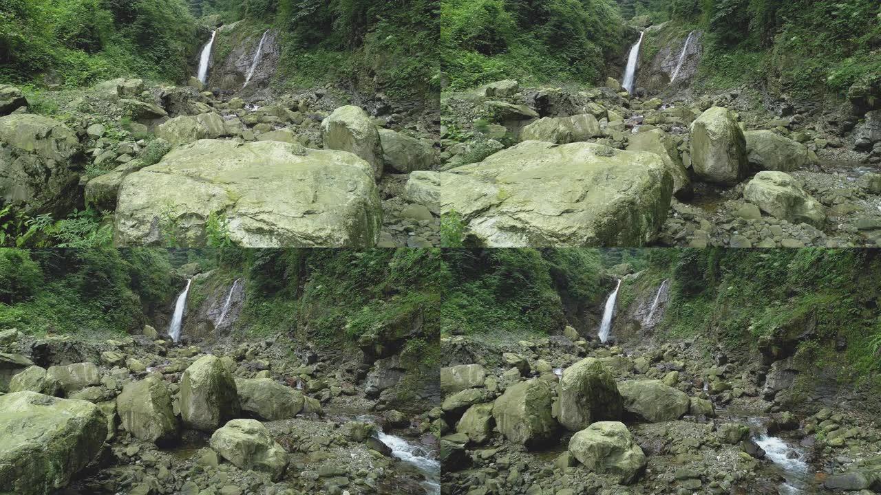 山中的瀑布和溪流的自然背景