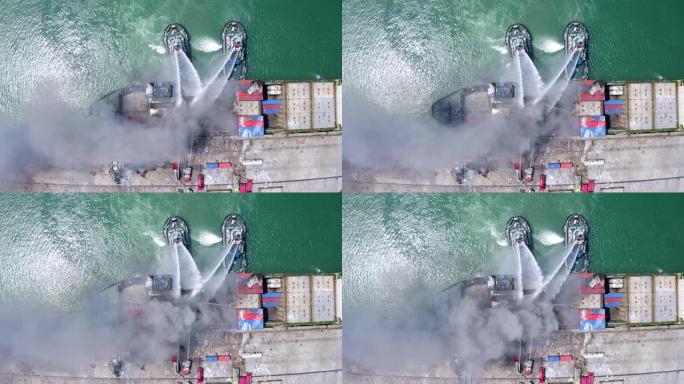 港口货物火灾事故中燃烧的消防船产品消防员