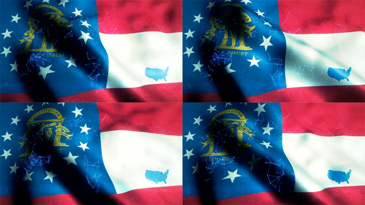 乔治亚州州旗地区旗帜飘动美国州旗