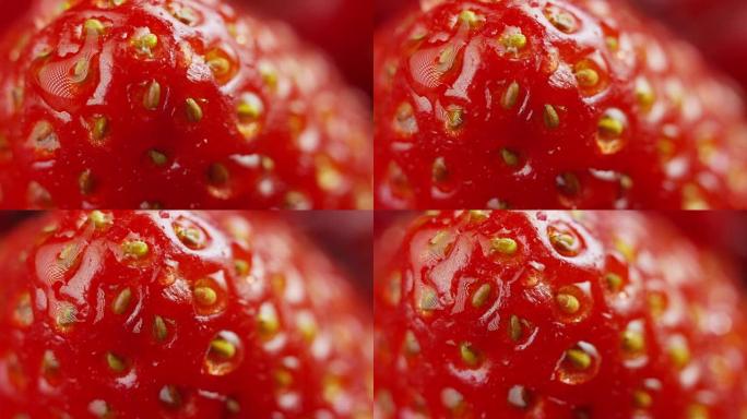红色草莓的宏观拍摄，一种用于烹饪糕点和果汁的水果。草莓含有更少的卡路里，非常适合饮食。