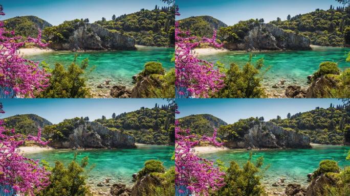 希腊科孚岛上的Paleokastritsa湾。