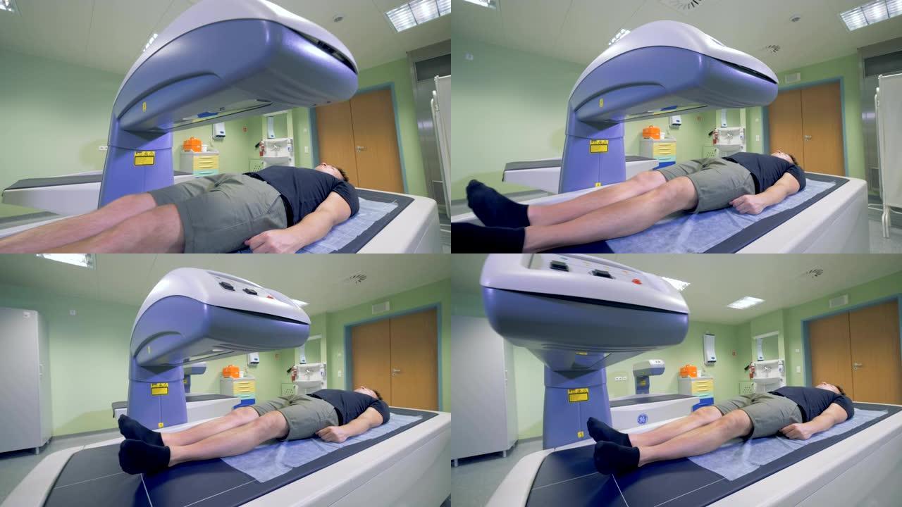 断层扫描仪扫描病人，特写。