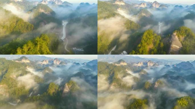 桂林鸟瞰图云雾缭绕山峦叠嶂天际线