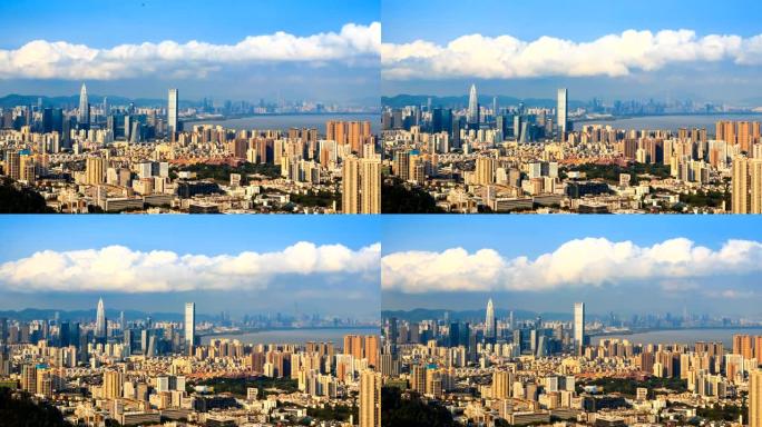 深圳湾和后海城市天际线延时/中国深圳。