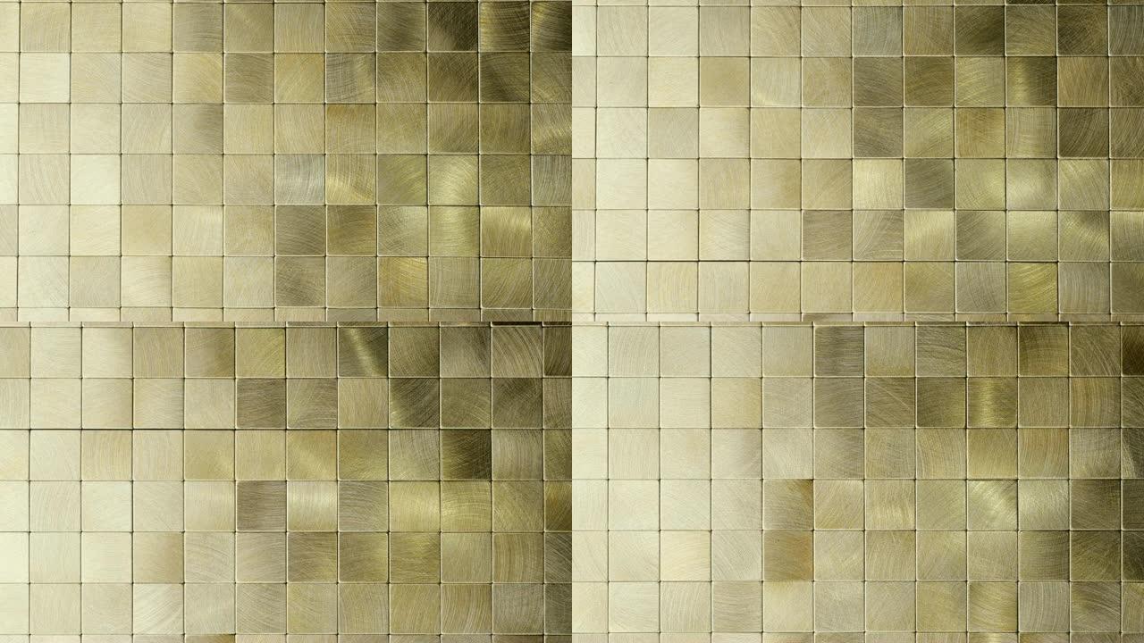 抽象正方形背景。金黄色方块实拍方块特写金
