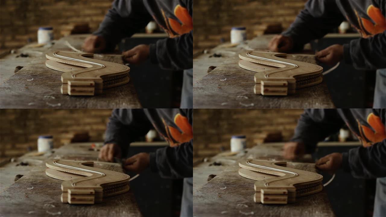 工匠建造木制乐器。