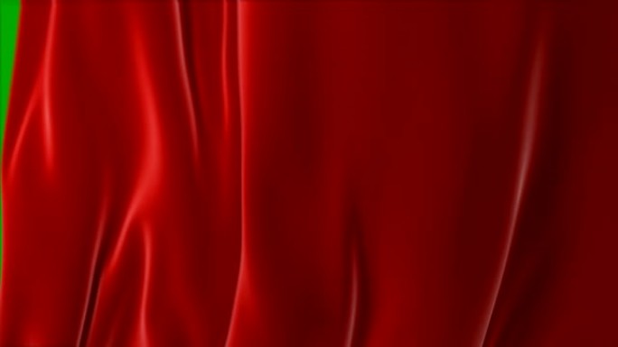 美丽的红色飘扬窗帘被风吹走，打开背景。带阿尔法哑光的循环3d动画。抽象波浪形丝布表面运动显屏。