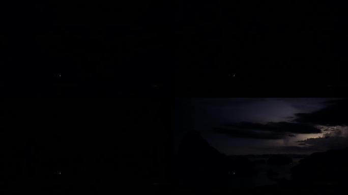 4k镜头与雷雨云的闪电场景Samed Nang Chee view point在夜间，Phangng