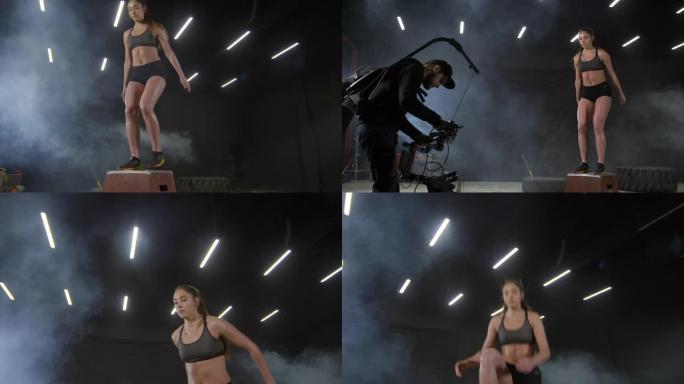 摄影师录制女运动员视频的序列