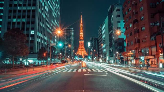 4k分辨率缩小时间推移穿越东京市的道路，日本著名的地方，东京旅游景点地标，亚洲城市生活方式，街道上的