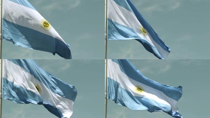 阿根廷国旗。旗帜飞扬特写实拍