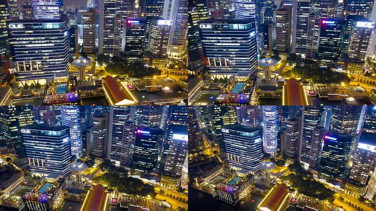 新加坡城市金融中心商务区大楼夜间鸟瞰图